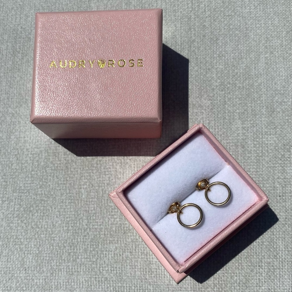 Audry Rose 14K Gold Drop Circle Diamond Earrings